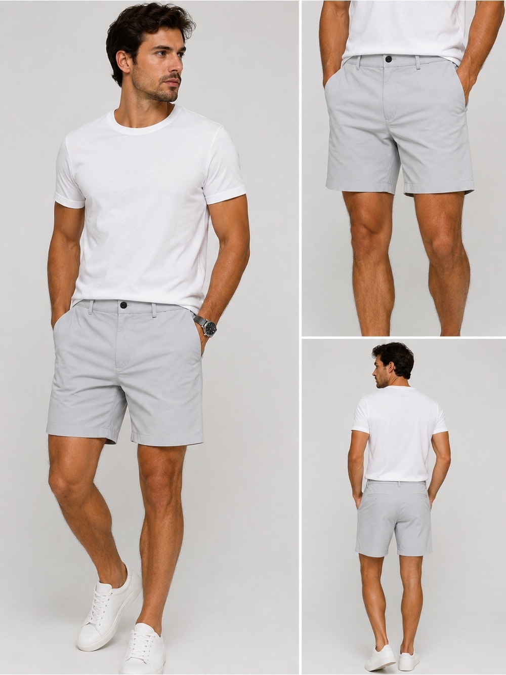 Men's Flat-Front Light Gray Chino Shorts